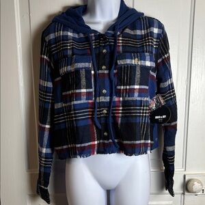 Jolie & Joy Cropped Hoodie Women’s Flannel Shirt Size L